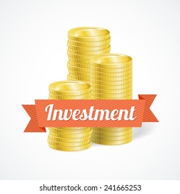 Vector columns of gold coins isolated on white .