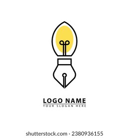 Vector combination of lamp and pen logo icon. Abstract vector logo graphic simple flat illustration. good for industry, business and hobbies.