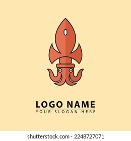 vector combination of squid and rocket logo icon. in simple flat illustration style. great for animal, octopus, sea, design, space, symbol, etc.