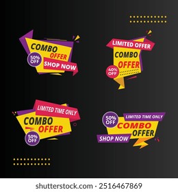 Oferta combinada de Vector Anuncio promocional Combo ofrece etiquetas y Anuncio de venta comercial