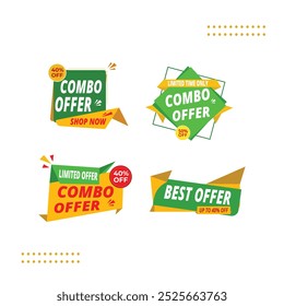 Combinação de vetor oferecer faixa promocional mega oferece etiquetas e banner de venda comercial
