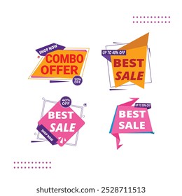 Vector combo oferta Anuncio promocional etiquetas coloridas abstractas y Anuncio de venta de negocios
