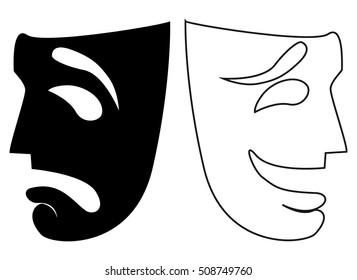 Vector Comedy and Tragedy masks in black and white