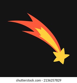 Vector comet with fire tail. Yellow shooting star in flat design.