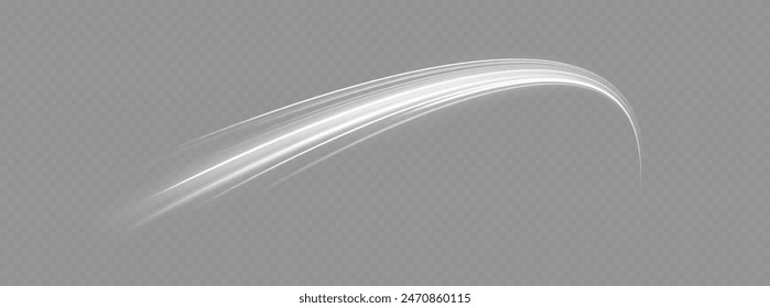 Vector comet with large dust. Falling Star. Glow light effect. Vector illustration isolated. Luminous white lines of speed. Twist white line.	