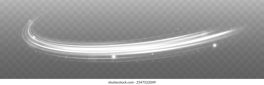Vector comet with large dust. Falling Star. Glow light effect. Vector illustration isolated. Luminous white lines of speed. Twist white line.	