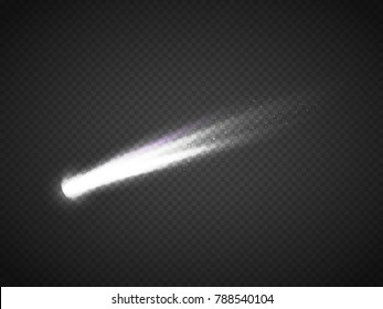 Vector comet with large dust. Falling Star. Glow light effect. Vector illustration isolated