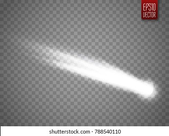 Vector Comet With Large Dust. Falling Star. Glow Light Effect. Vector Illustration Isolated