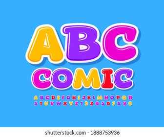 Vector Comic Alphabet. Bright funny Font. Colorful creative Letters and Numbers set