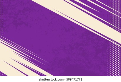 Vector Comic Book Background. Grunge halftone background. Violet striped backdrop