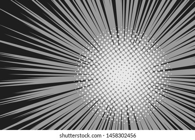 Vector comic book background. Sunburst halftone pattern in pop art style