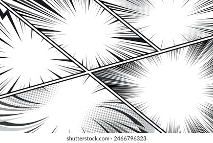 vector comic book page template with radial speed lines background in manga anime style. black and white illustration vector