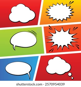 vector Comic book pages and speech bubble and expressions template
