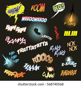 Vector Comic Book Sound Effects Onomatopoeia Voice Boom Bang Imitation Set