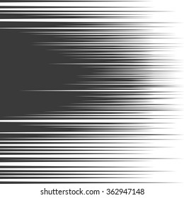 Vector comic book speed lines background. Starburst black and white horizontal explosion in manga or pop art style.