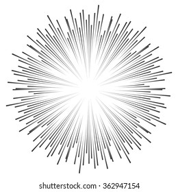 Vector comic book speed lines radial background. Starburst explosion in manga or pop art style.