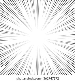 Vector comic book speed lines background. Starburst explosion in manga or pop art style on white.