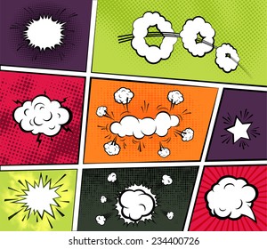 Vector comic boom or blast explosions and comic  effects set