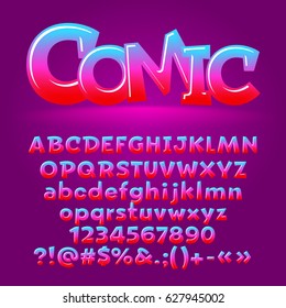 Vector comic candy glossy letters, number, symbols. Contains graphic style