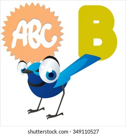 vector comic cartoon animal alphabet: B is for Blue Bird