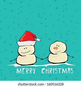 Vector comic cartoon merry christmas illustration with snowman. vector merry christmas and happy new year background for greeting card or banner