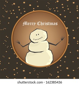 Vector comic cartoon merry christmas illustration with snowman. vector merry christmas and happy new year vintage star paper background for greeting card or banner design