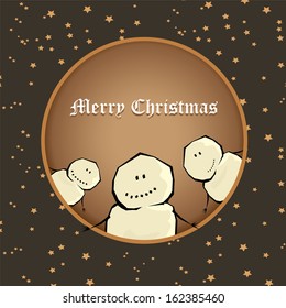 Vector comic cartoon merry christmas illustration with snowman. vector merry christmas and happy new year vintage star paper background for greeting card or banner design