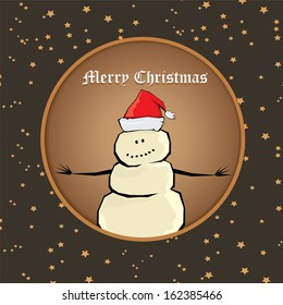 Vector comic cartoon merry christmas illustration with snowman. vector merry christmas and happy new year vintage star paper background for greeting card or banner design