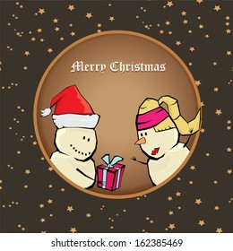 Vector comic cartoon merry christmas illustration with snowman. vector merry christmas and happy new year vintage star paper background for greeting card or banner design