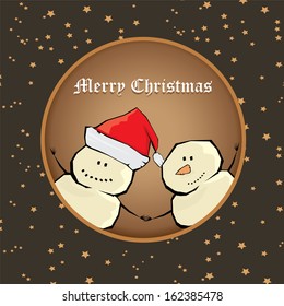 Vector comic cartoon merry christmas illustration with snowman. vector merry christmas and happy new year vintage star paper background for greeting card or banner design
