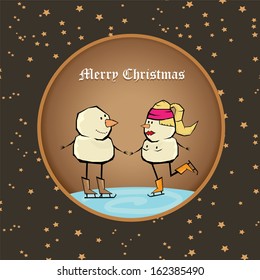Vector comic cartoon merry christmas illustration with snowman. vector merry christmas and happy new year vintage star paper background for greeting card or banner design