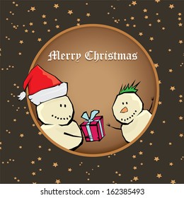 Vector comic cartoon merry christmas illustration with snowman. vector merry christmas and happy new year vintage star paper background for greeting card or banner design