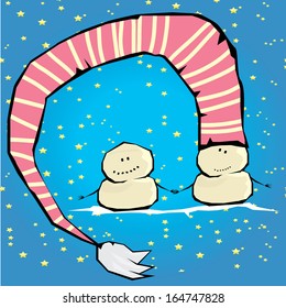 Vector comic cartoon merry christmas illustration with snowman. vector merry christmas and happy new year vintage star paper background for greeting card or banner design