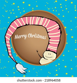Vector comic cartoon merry christmas illustration with snowman. vector merry christmas and happy new year background for greeting card or banner design
