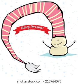 Vector comic cartoon merry christmas illustration with snowman. vector merry christmas and happy new year background for greeting card or banner design