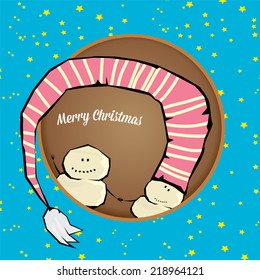 Vector comic cartoon merry christmas illustration with snowman. vector merry christmas and happy new year background for greeting card or banner design