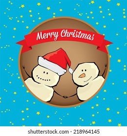Vector comic cartoon merry christmas illustration with snowman. vector merry christmas and happy new year background for greeting card or banner design