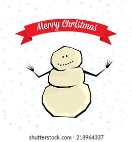 Vector comic cartoon merry christmas illustration with snowman. vector merry christmas and happy new year background for greeting card or banner design