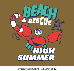 vector comic crab beach rescue illustration