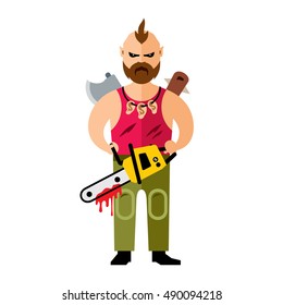 Vector Comic Crazy maniac. Halloween Scene. Flat style colorful Cartoon illustration