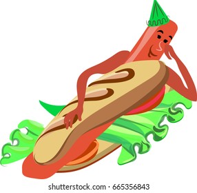Vector comic drawing Happy Birthday Hot dog