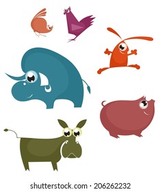 Vector comic farm animal silhouettes collection for design 