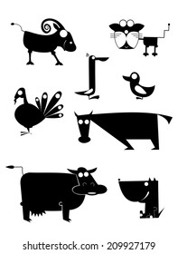 Vector comic farm animals collection for design