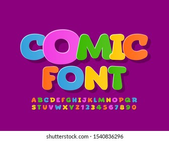 Vector Comic Font. Colorful Uppercase Alphabet. Bright Letters and Numbers set