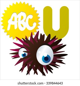 Vector comic funny cartoon animals alphabet:U  is for Urchin