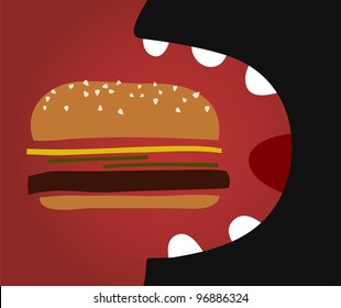 vector comic man eating a hamburger