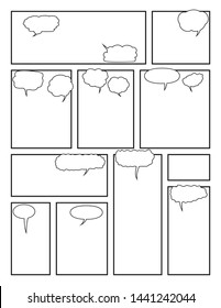 Vector Comic Page Template, black white striped background in manga style