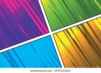 vector comic panels in various colors and angles, comic images, image panels, cartoon backgrounds, suitable for headlines, or places for anime images