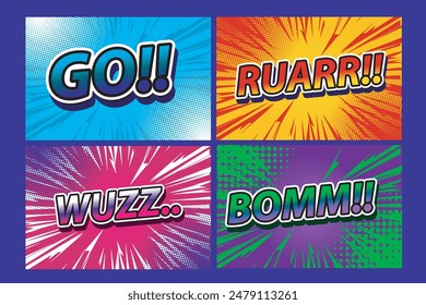 vector comic panels in various colors and angles, comic images, image panels, cartoon backgrounds, suitable for headlines, or places for anime images