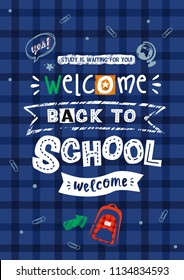 vector comic poster "back to school", lettering